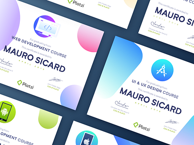 Platzi Certificates Redesign android certificate education gradients graphic ios iphone slide uiux design web development