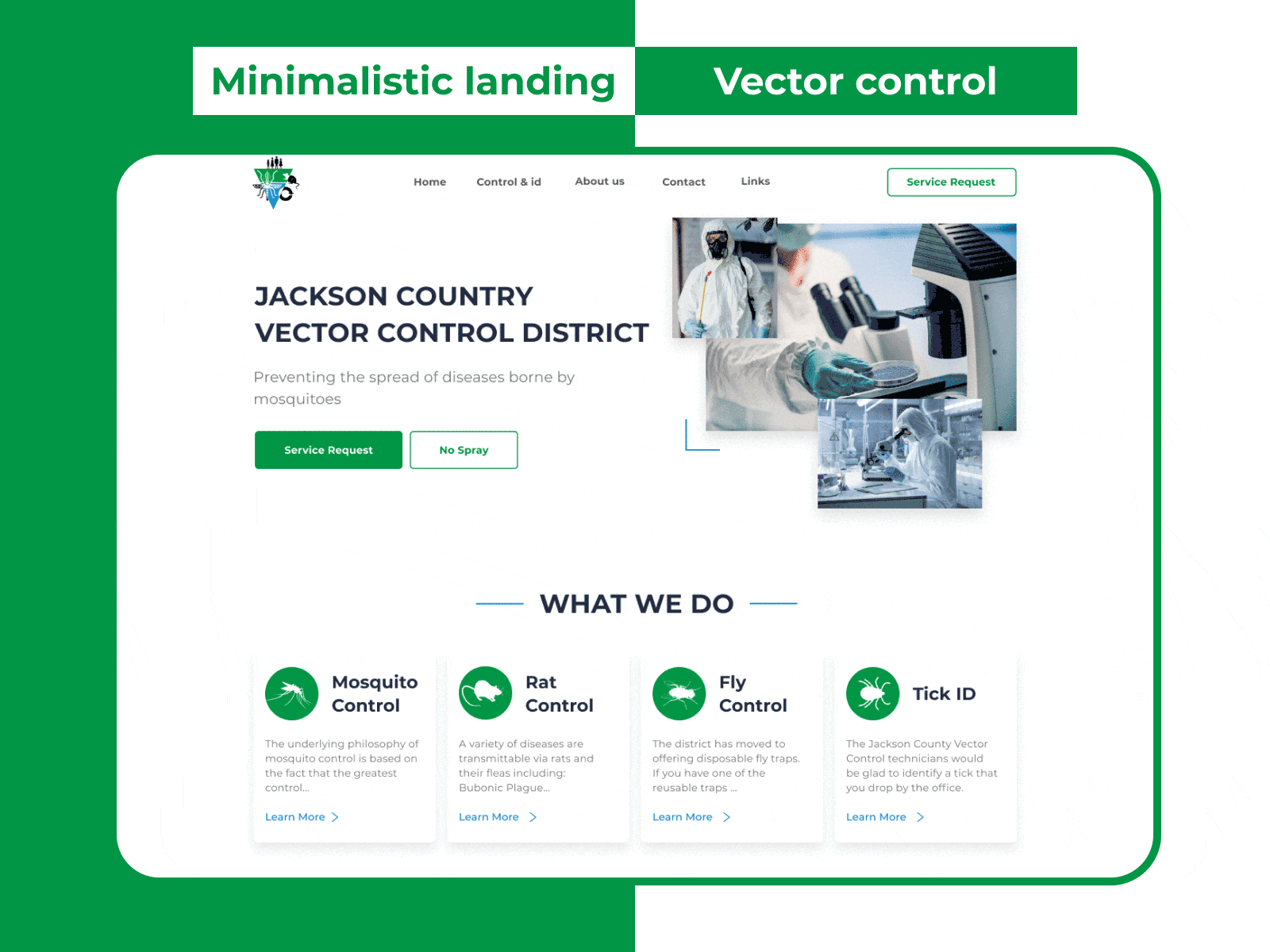 Landing page for an insect control company. design ui ux