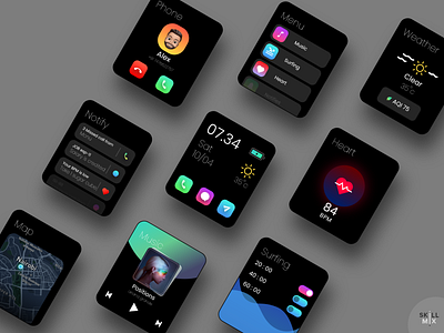 Knight Watch UI adobe xd dark dark ui dribbble map menu music notification skill mix smartwatch ui uxdesign watch watchui weather