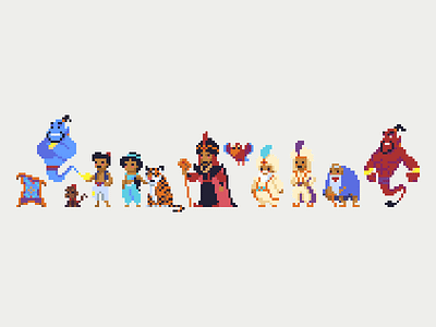 Aladdin Cast Pixel Art aladdin characters disney illustration pixel pixel art
