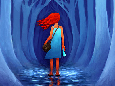 Entering the Frozen Woods digital forest girl painting