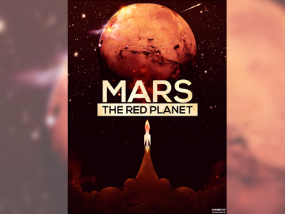 Mars - The Red Planet Poster illustration mars planet red rocket smoke space stars typography universe