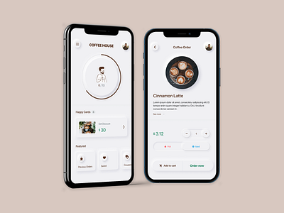 CoffeeHouse Mobile Design app cafe chai coffee coffee cafe coffeehouse design elevated buttons latte mobile mobile design neumorphism starbucks ui ux