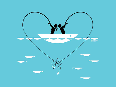 Find Love Fishing fishing fly fishing heart illustration love minimalism modernism screen print silkscreen water
