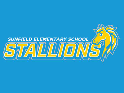 Elementary School Alternate Lockup blue display horse illustration logo mascot orange school type typography