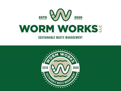 Worm Works Identity animal brand circle dot green logo sans serif tan typography worm