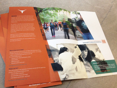 University of Texas : Ambitious brochure angle brochure content copy detail education energy fold movement orange student text type typography university view