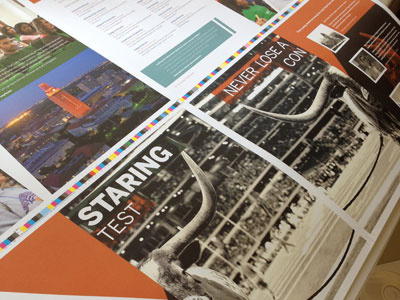 University of Texas : Viewbook Press Sheet angle brochure content copy detail education energy fold movement orange press sheet saddle stitch student text type typography university view