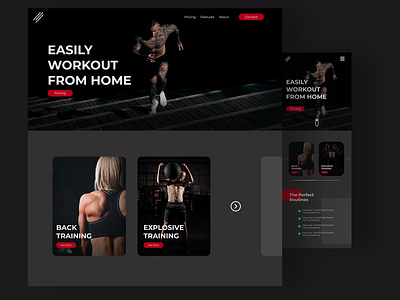 Home Workout Page dark dark mode dark ui design fitness fitness app fitness club webdesign workout