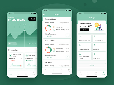 Ember Found app bank bitcoin credit crypto cryptocurrency dark design invest investments investors mobile money online payment portfolios service transaction ui ux