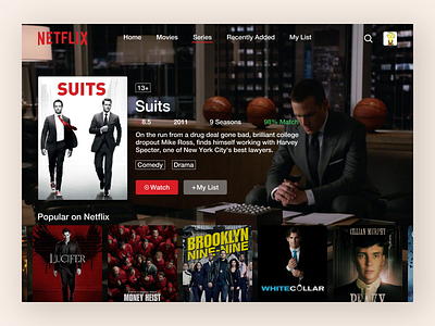 Netflix | Suits app clean concept figma imdb landing page logo minimal netflix suits tv tv series tv shows typography ui ui design web design webpage