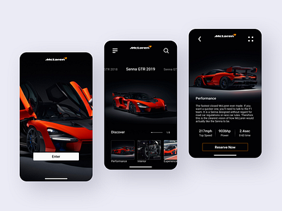 McLaren GTR Senna 2019 | Mobile App app branding car car app clean dark design engine interface mclaren minimal mobile mobile app mobile ui modern ui ux vehicle