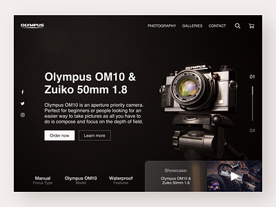 Olympus OM10 app branding camera concept dark design figma interface logo modern olympus photography product simple ui ui design ux web web design