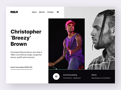 RCA Records | Chris Brown app breezy chris brown clean concept design design entertainment figma interface label music rca record label ui ui design ux web web design
