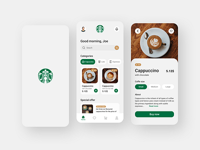 Starbucks | Mobile App app app design branding clean coffee design drink figma green interface logo mobile mobile ui modern product starbucks ui ui design ux white