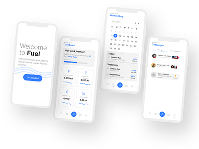 Fuel: Turn Activity into Donations activity app branding clean ui interface light simple ui ui white