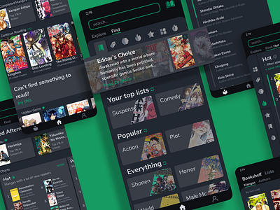 GetMangas app design explore library app searching ui