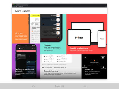 Pointer LMS - Landing page (more features section) features grid lms notes notetaking pointer ui ux web design