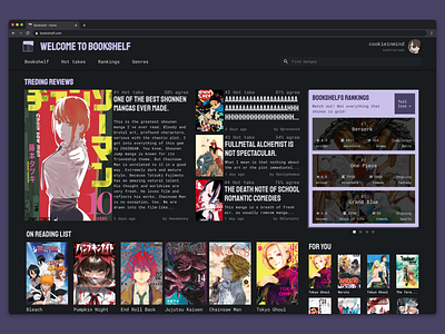 bookshelf home page anime bookshelf comics manga reviews social media tabloid ui ux
