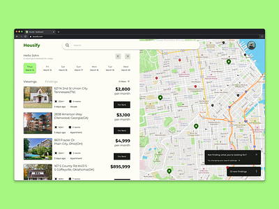 Housify - Dashboard app design dashboard housing listing map navigation notifications searchbar ui ui design ux ux design