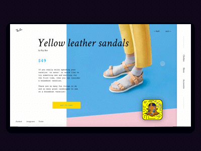 One item page grid layout motion shoes shop snapchat stories ui ux
