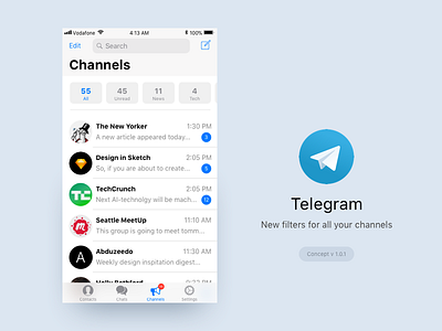 Telegram app filters interface concept