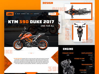 KTM 390 Duke - Landing Page bike design duke engine interactiondesign ktm landingpage singlepage ui webdesign website