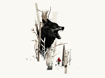 Red Riding Hood book cover bw childrens illustration collage collage digital collageart colors fairytale forest graphic illustration photoshop red wolf