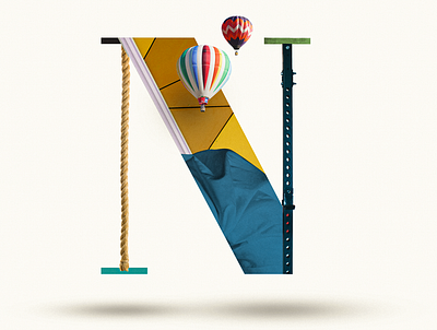 N 36 days of type 36daysoftype 36daysoftype07 airballoon branding collage digital collage maker collageart color colors graphic illustration letter letter n lettering n photoshop rope typo typography