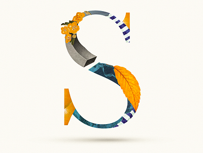 S 36 days of type 36daysoftype 36daysoftype07 blue collage collage art collage digital collage maker collageart collages graphic graphicdesign illustration leaf letter lettering orange typo typography vintage