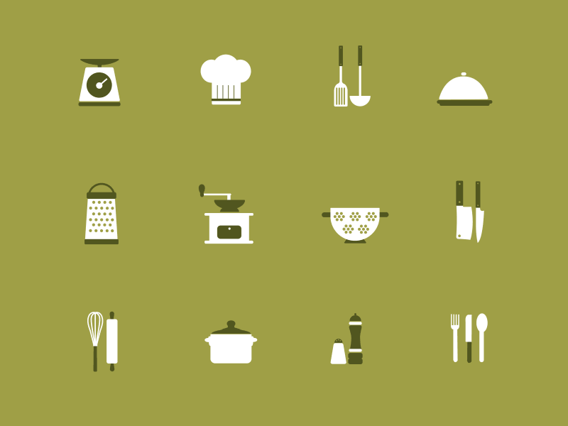 Animated icons for "Il Tocco dello Chef" animated chef cutlery dish green icons kitchen motion pin pot rolling