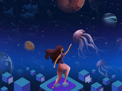Cosmic Ocean astronomy cosmos creative graphic design illustration jellyfish medusa nft ocean sea space