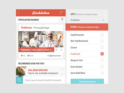 LiveKitchen android app design iphone menu side menu slider ui