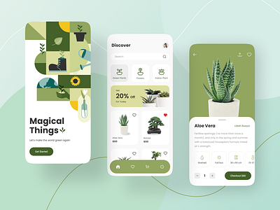 Plant Shop App app clean design flat green icon illustration marketplace minimalist mobile plants shop simple ui vector