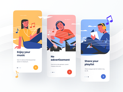 Music App Onboarding app clean design flat illustration illustrator minimal music music app onboarding onboarding screens ui vector