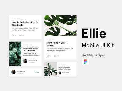 Ellie UI Kit app block blog card design figma free kit mobile mobile app plant ui ui design uikit uikits
