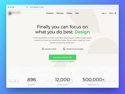 eT. Homepage Screen Design