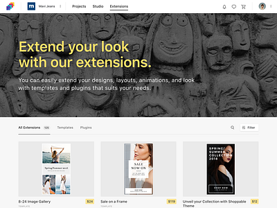 Extensions Marketplace Grid for Studio design extention flat grid list marketplace marketplaces ui ux web app website
