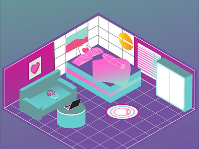 Isometric Bedroom with cozy style 3d adobe illustrator attractive branding design graphic design illustration isometric ui