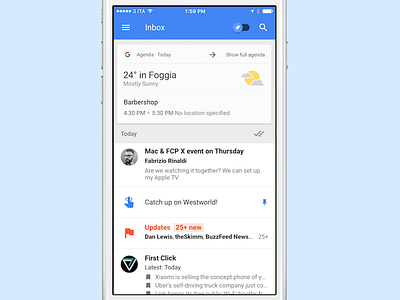 Inbox by Gmail "Agenda" card concept/mockup calendar concept email gmail google idea inbox mockup sketch today todo ui