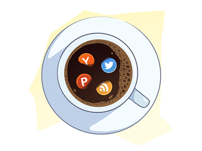 Morning routine coffee cup drawing hackernews illustration ipad procreate product hunt rss twitter