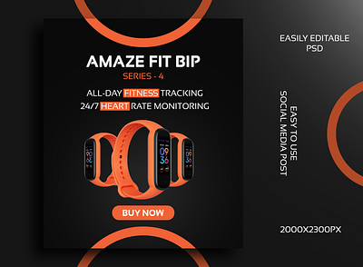 Smart Watch Product Advertisement Post for Social Media. ad design amaze fit watch design attractive creative creative social media post e commerce product design graphic design minimal modern social media design social media post design trending web banner