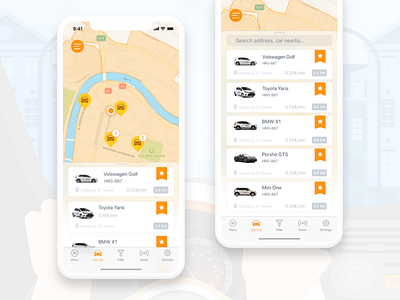 Citybee Car Sharing App for iOS car list car radar car sharing cars citybee filters ios ios app iphone x map map list sharing