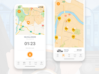 Citybe Car Sharing - Using Car Screen car list car radar car sharing cars citybee filters ios ios app iphone x map map list sharing