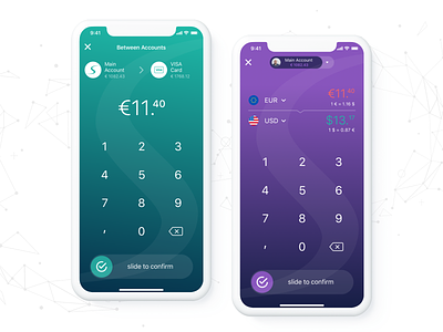 Paysera Transfer & Currency Convert Screens bank currency currency conversion finance app finance application income ios iphone x make transfer manage finance mobile app paysera slide to confirm transfer transfermoney transferwise wallet wallet app wallets