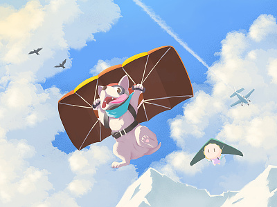 Happy the Chinese Year of Dog! chinese year cloud dog illustration parachute sky