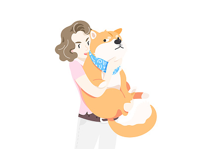 Woman&Shiba Dog animal dog flat girl illustration shiba vector