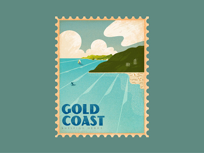 Gold Coast Postcard beach coast illustration mountains ocean surf travel travel poster