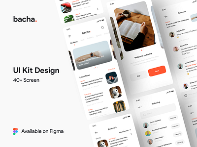 Bacha - News App UI Kit android ui kit app article app clean design elegant figma kit ios ui kit kit minimalist mobile ui kit news app newspaper sketch kit ui ui design ui kit ui kit design ui kits ui8