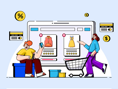 Ecommerce Illustration buy cart character clean credit card design ecommerce fashion flat illustration illustration illustration design illustration digital man shopping minimalist online shop online store shopping bag shopping cart vector woman shopping